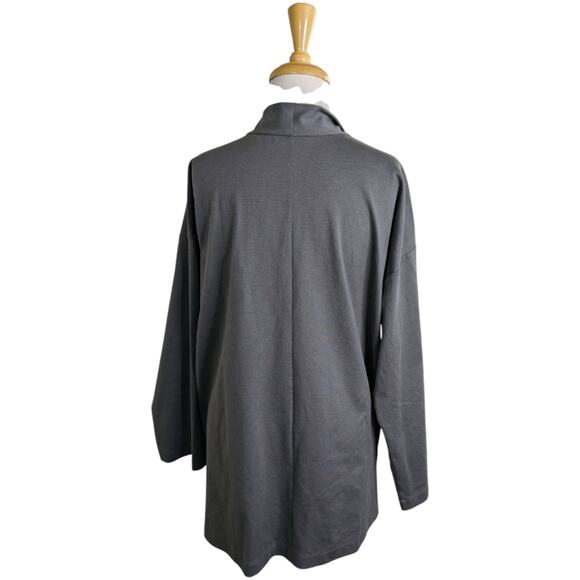 Eileen Fisher Organic Cotton Jersey High Collar Jacket Large Gray Neutral - Picture 8 of 11